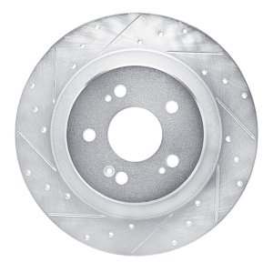 Acura MDX Brake Rotor (1) - Rear Left - R1 Concepts - Drilled & Slotted - Silver - `22-`26 Acura MDX Brake Rotor (1) - Rear Left - R1 Concepts - Drilled & Slotted - Silver - `22-`26